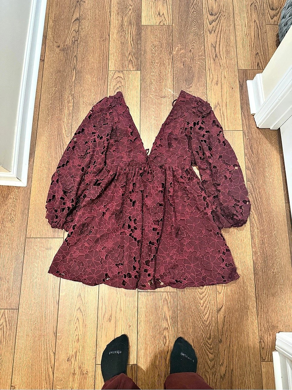 ALTAR’D STATE Floral Lace Mini Dress in maroon